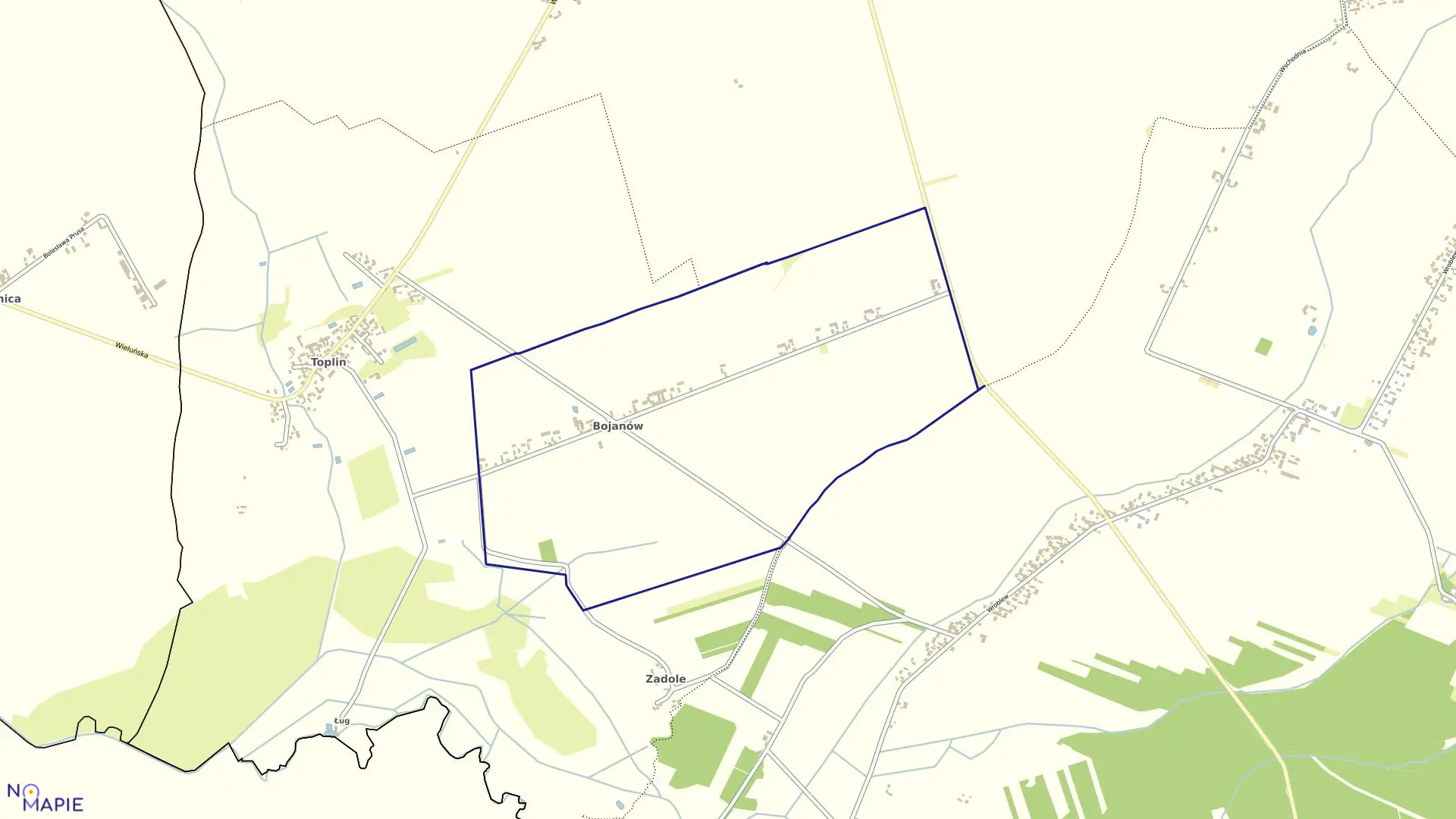 Mapa obrębu BOJANÓW w gminie Skomlin