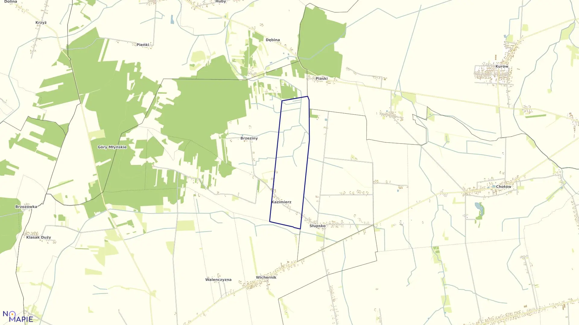Mapa obrębu KAZIMIERZ w gminie Skomlin