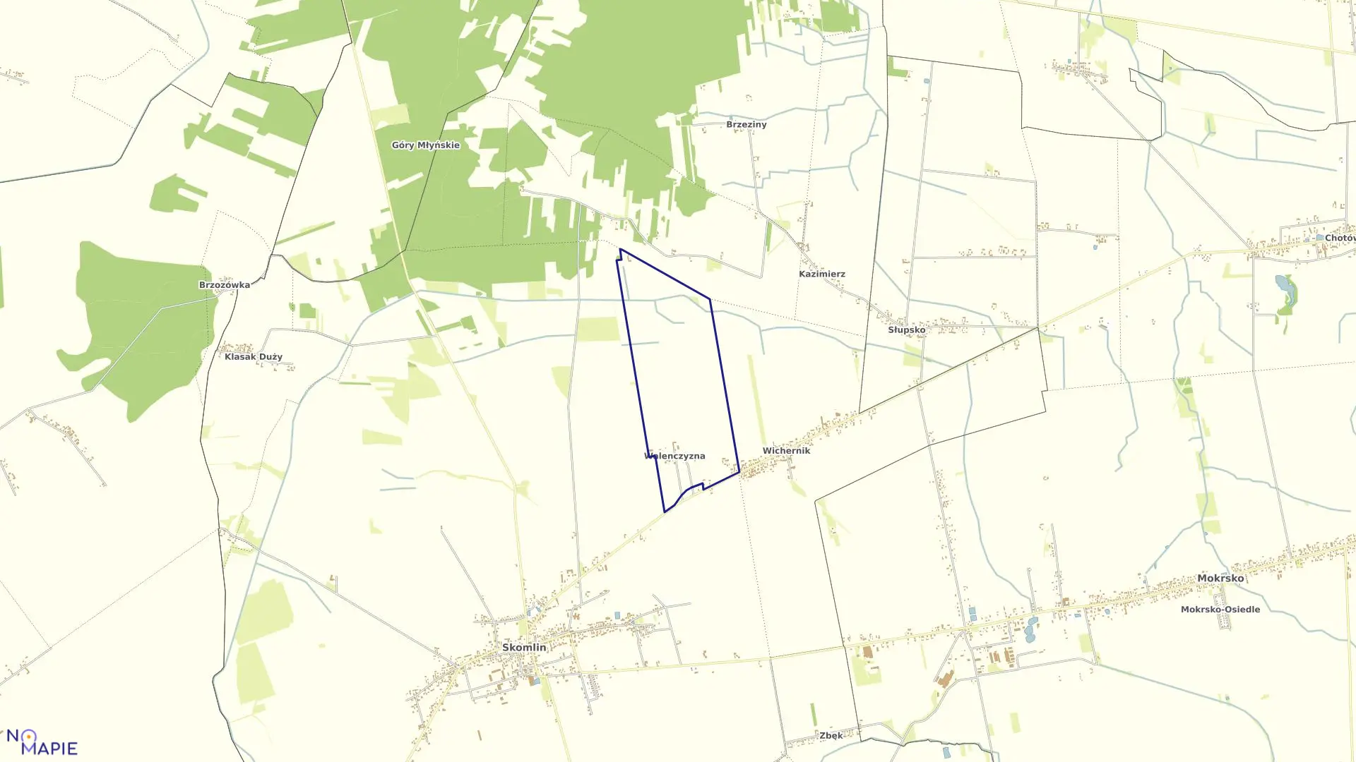 Mapa obrębu WALENCZYZNA w gminie Skomlin
