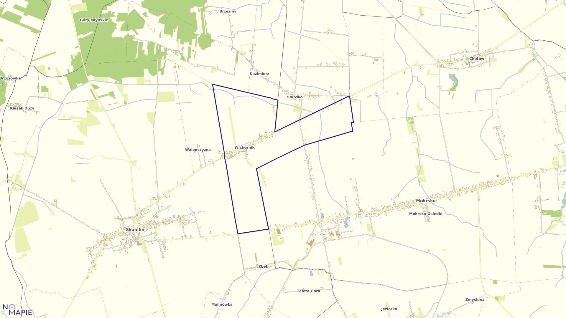 Mapa obrębu WICHERNIK w gminie Skomlin